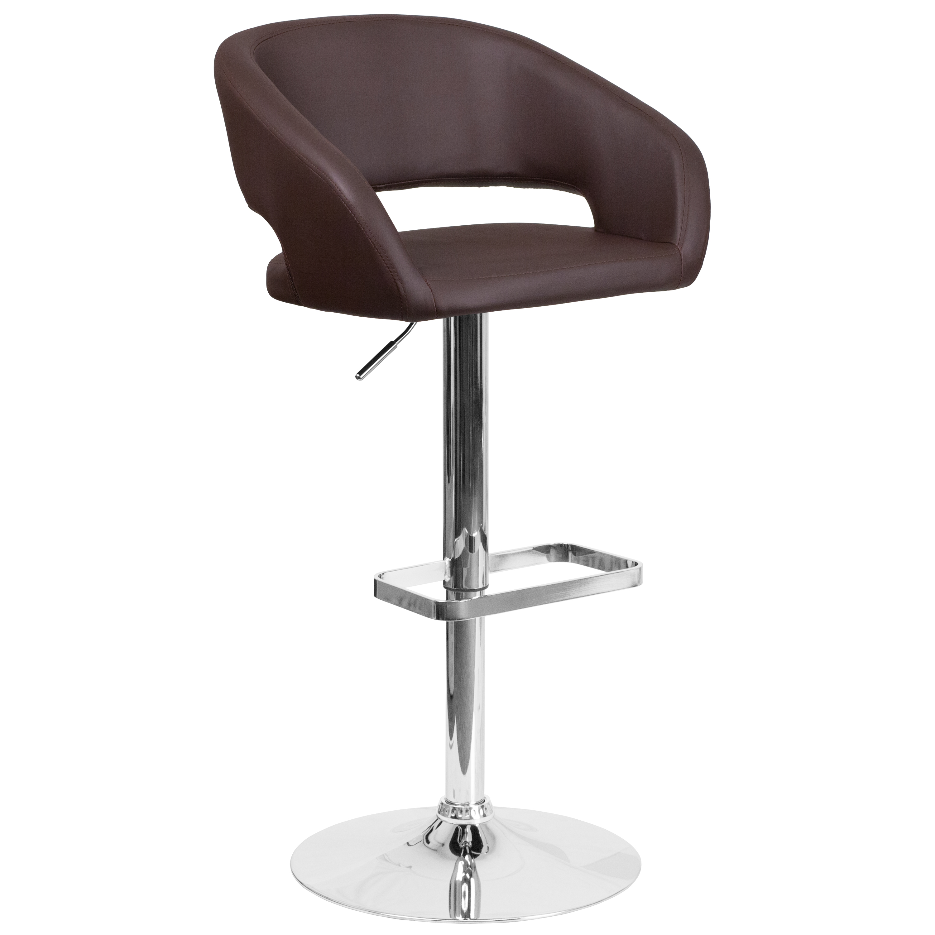 Contemporary Mid-Back Brown Vinyl Adjustable Height Bar Stool with Chrome Base 
