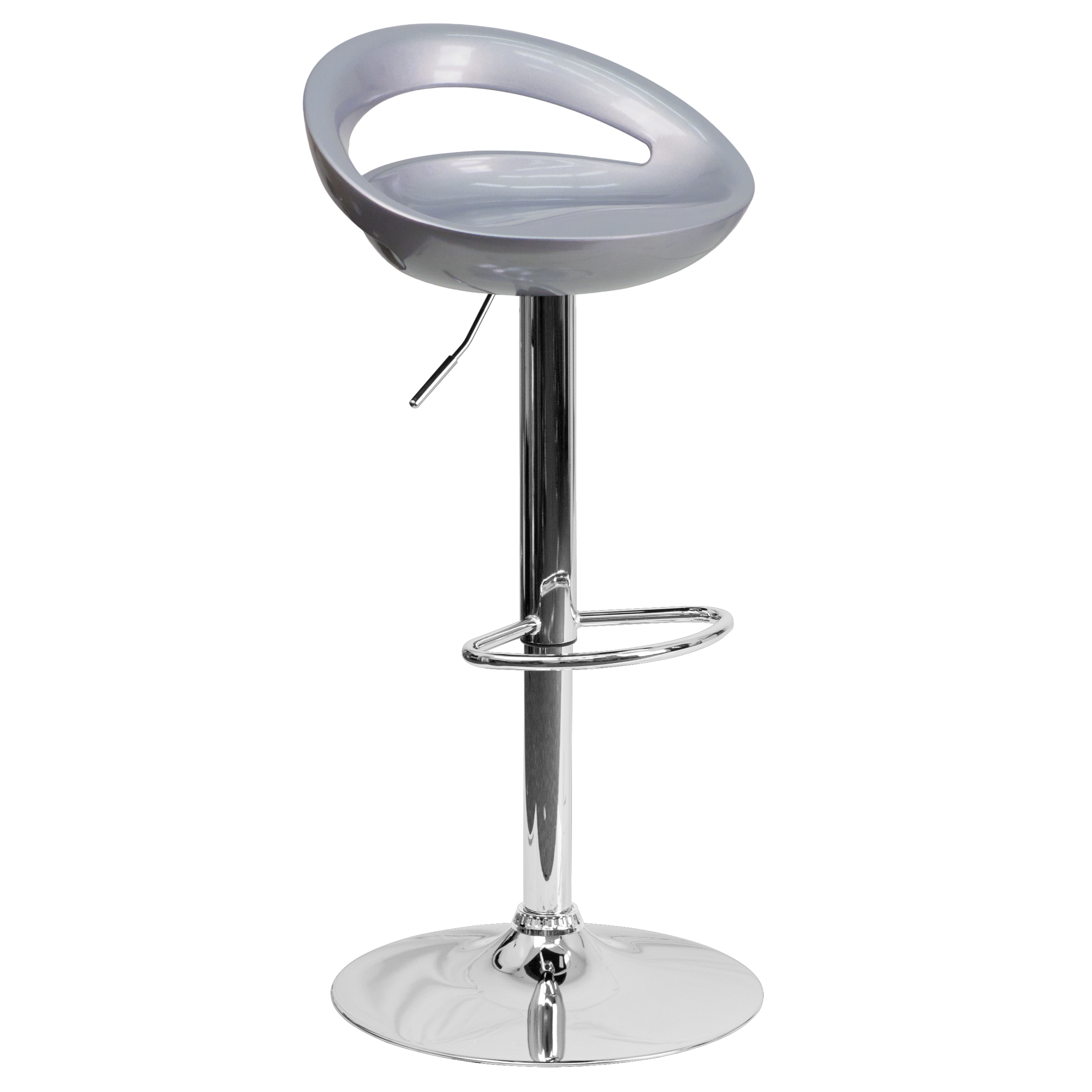 Contemporary White Plastic Adjustable Height Bar Stool with Chrome Base 