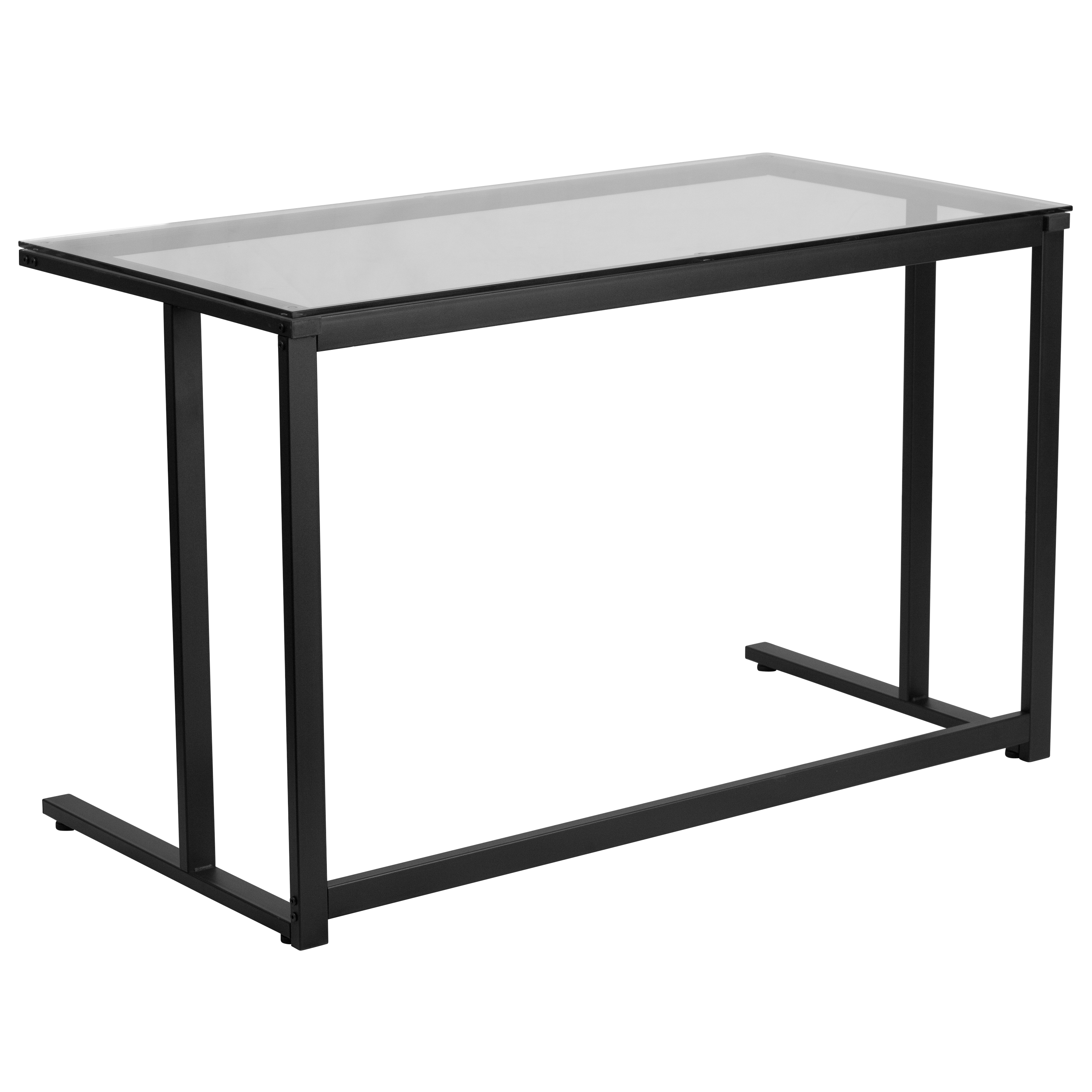 Glass Desk with Black Pedestal Metal Frame - TonerQuest