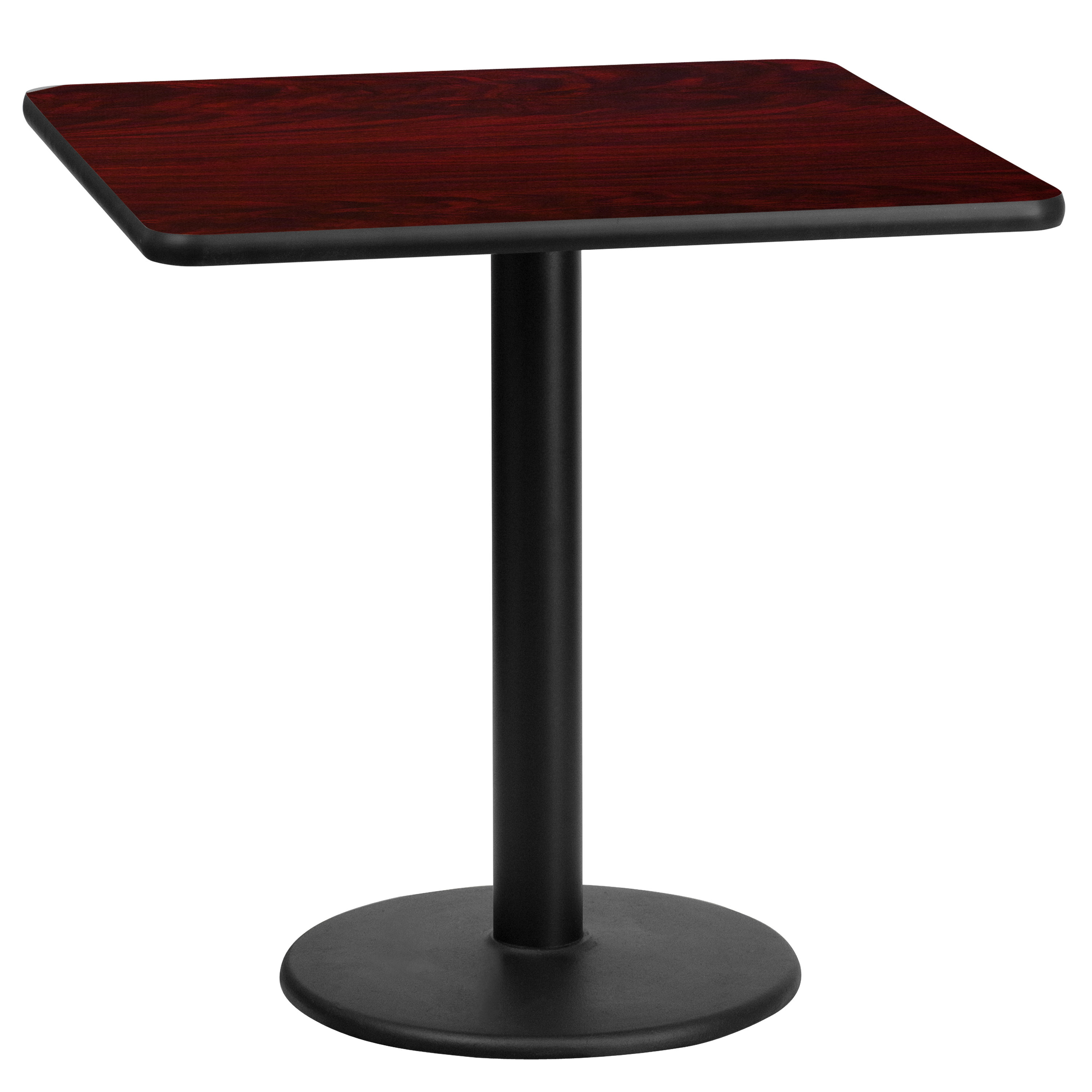 24'' ROUND MAHOGANY LAMINATE TABLE TOP WITH 22'' X 22'' TABLE HEIGHT BASE 